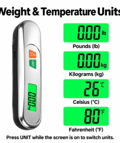 Hajjmart premium rechargeable digital luggage scale 50kg showing weight units and temperature