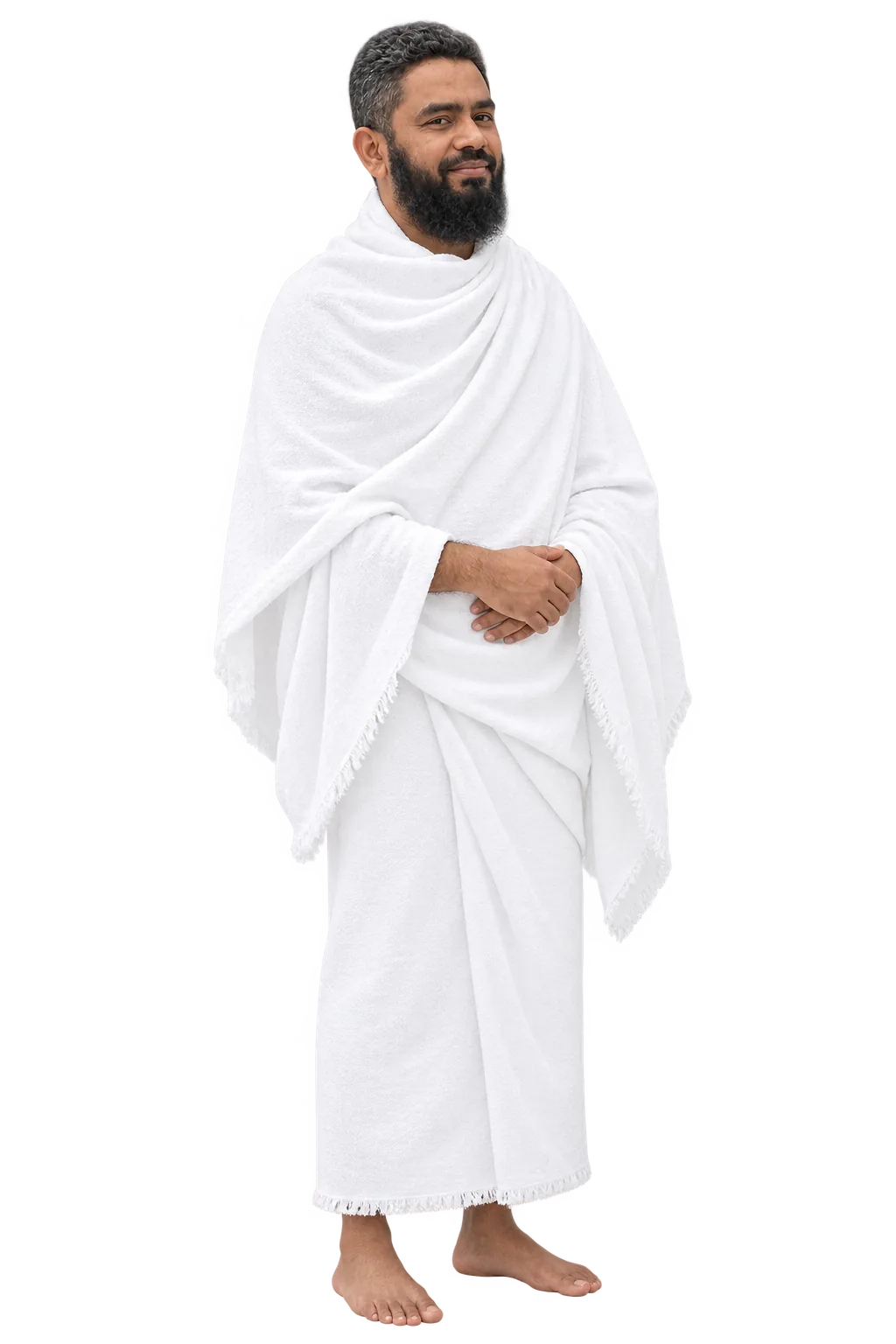 সাদা ইহরাম পরা হাজ মার্টের মডেল